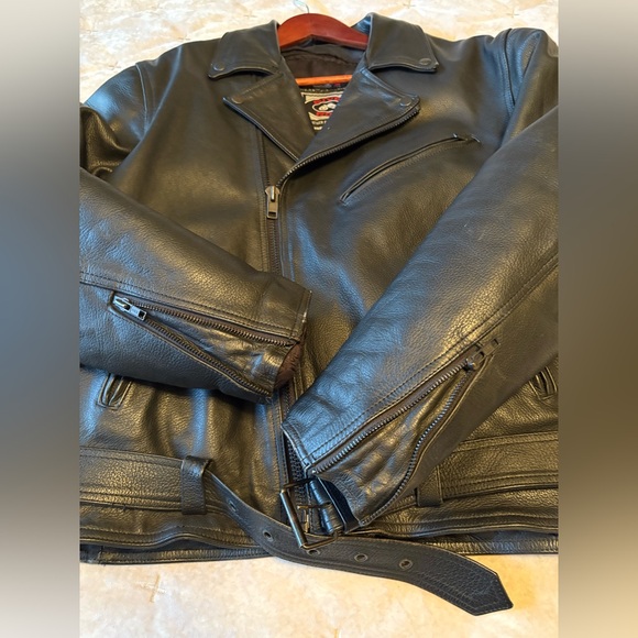 River Road Cropped Moto Heavy Leather Jacket Size L Men’s 44 Black Zip Road Trip - Picture 9 of 14